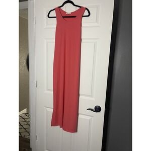 Beeson River Ribbed Jersey Knit Tank Midi Dress Xl Coral/pinkish Slit In Side